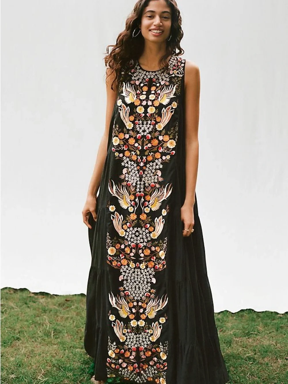 Anthropologie Black Sleeveless Maxi Dress with Colorful Floral Embroidery - Picture 1 of 3